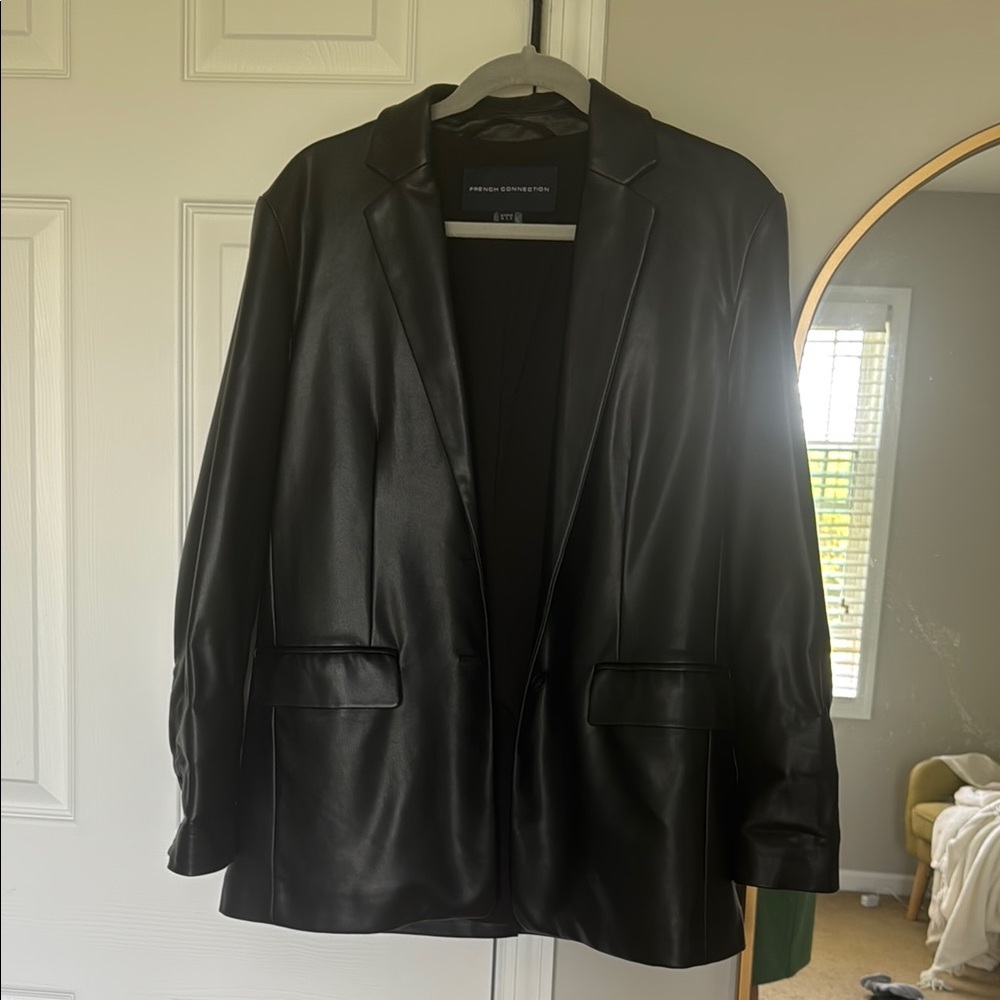 Black Faux Leather Blazer
